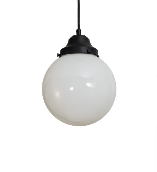 Meyda Lighting Bola 8" Flat Black Mini Pendant Light With White Opal Shade Glass