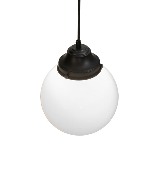 Meyda Lighting Bola 8" Flat Black Mini Pendant Light With White Opal Shade Glass