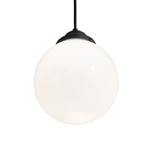Meyda Lighting Bola 8" Flat Black Mini Pendant Light With White Opal Shade Glass