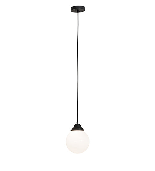 Meyda Lighting Bola 8" Flat Black Mini Pendant Light With White Opal Shade Glass