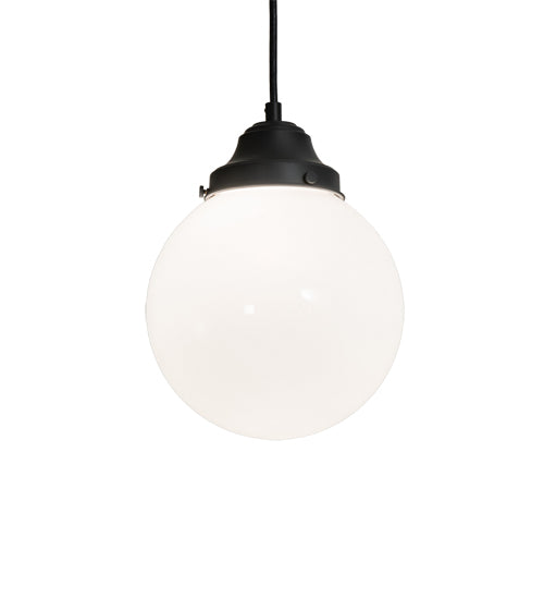 Meyda Lighting Bola 8" Flat Black Mini Pendant Light With White Opal Shade Glass