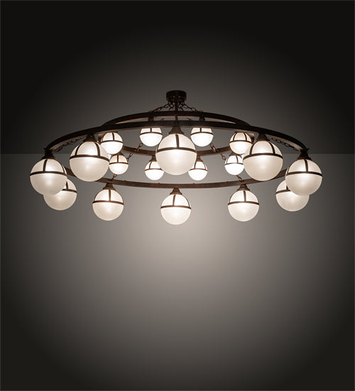 Meyda Lighting Bola 84" 20-Light 2-Tier Rusty Nail Tavern Chandelier With Contrail Mist Idalight Shade