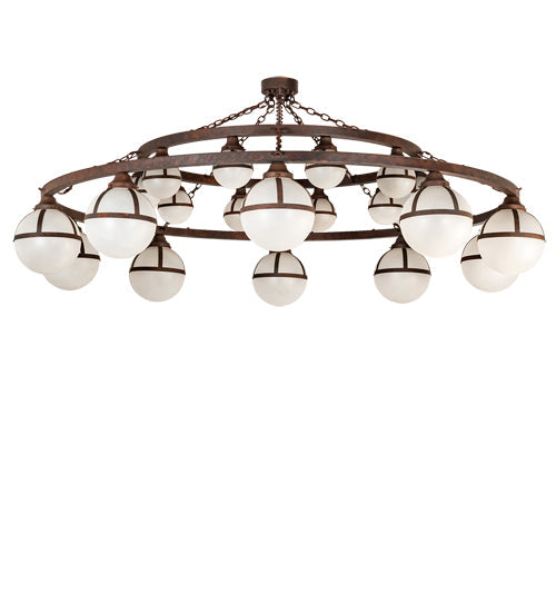 Meyda Lighting Bola 84" 20-Light 2-Tier Rusty Nail Tavern Chandelier With Contrail Mist Idalight Shade