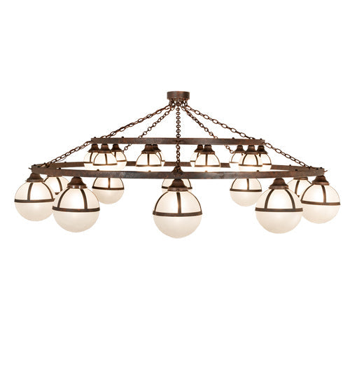 Meyda Lighting Bola 84" 20-Light 2-Tier Rusty Nail Tavern Chandelier With Contrail Mist Idalight Shade