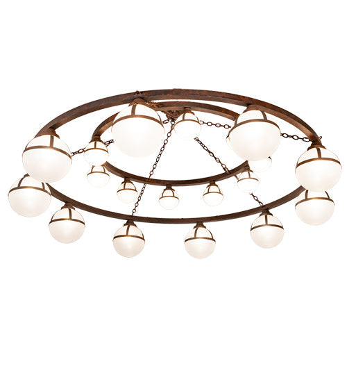Meyda Lighting Bola 84" 20-Light 2-Tier Rusty Nail Tavern Chandelier With Contrail Mist Idalight Shade