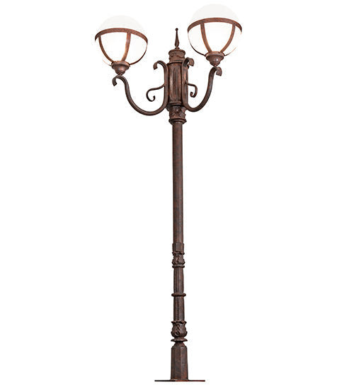 Meyda Lighting Bola 84"H x 35"W 2-Light Rusty Nail Tavern Street Outdoor Post Mount Light With Clear Frosted Shade