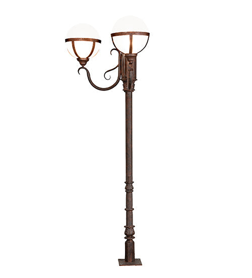 Meyda Lighting Bola 84"H x 35"W 2-Light Rusty Nail Tavern Street Outdoor Post Mount Light With Clear Frosted Shade