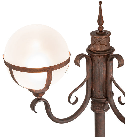 Meyda Lighting Bola 84"H x 35"W 2-Light Rusty Nail Tavern Street Outdoor Post Mount Light With Clear Frosted Shade