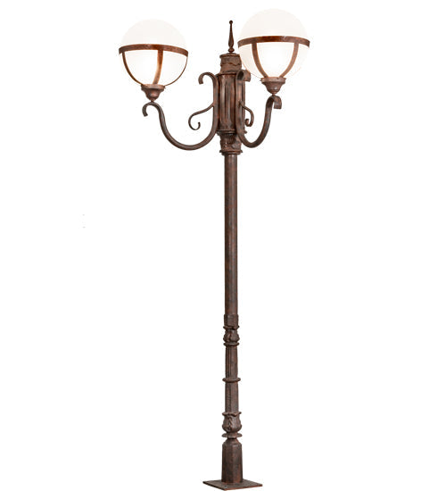 Meyda Lighting Bola 84"H x 35"W 2-Light Rusty Nail Tavern Street Outdoor Post Mount Light With Clear Frosted Shade