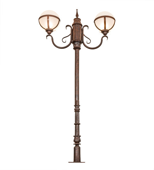 Meyda Lighting Bola 84"H x 43"W 2-Light Rusty Nail Tavern Street Outdoor Post Mount Light With Contrail Mist Idalight Shade