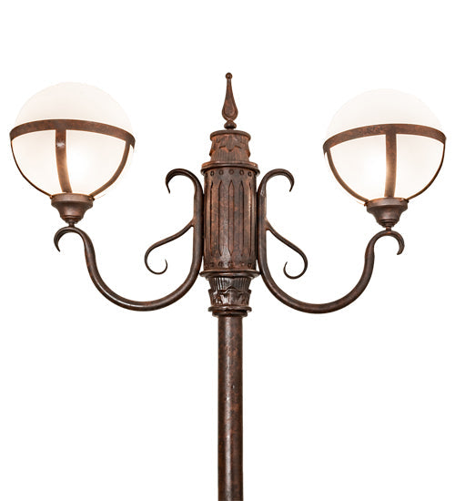 Meyda Lighting Bola 84"H x 43"W 2-Light Rusty Nail Tavern Street Outdoor Post Mount Light With Contrail Mist Idalight Shade