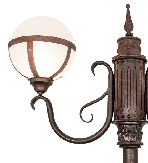 Meyda Lighting Bola 84"H x 43"W 2-Light Rusty Nail Tavern Street Outdoor Post Mount Light With Contrail Mist Idalight Shade