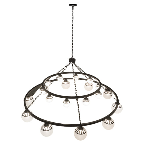 Meyda Lighting Bola 96" 20-Light 2-Tier Old Wrought Iron Tavern Chandelier With White Shade Glass