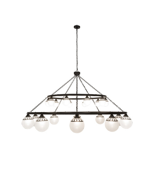 Meyda Lighting Bola 96" 20-Light 2-Tier Old Wrought Iron Tavern Chandelier With White Shade Glass