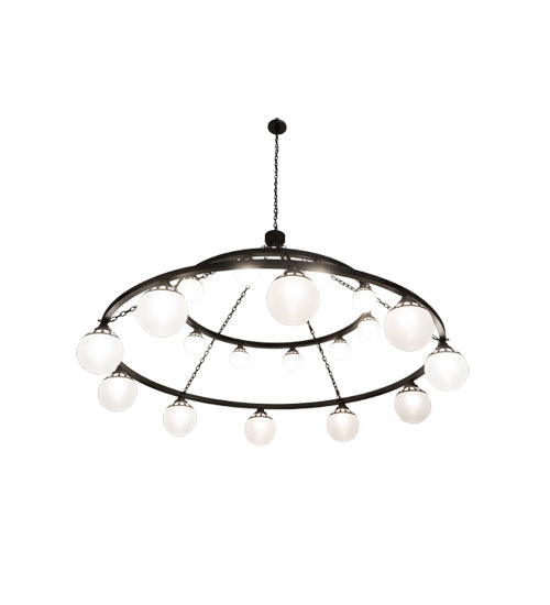 Meyda Lighting Bola 96" 20-Light 2-Tier Old Wrought Iron Tavern Chandelier With White Shade Glass