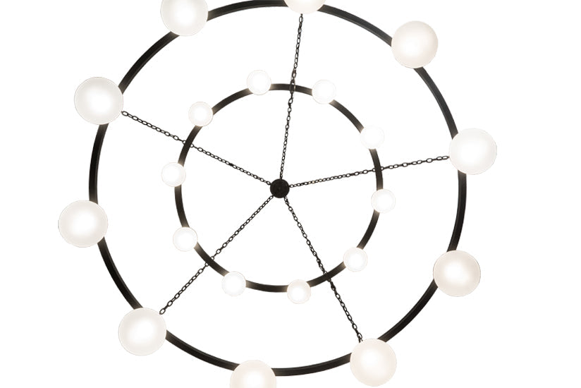 Meyda Lighting Bola 96" 20-Light 2-Tier Old Wrought Iron Tavern Chandelier With White Shade Glass