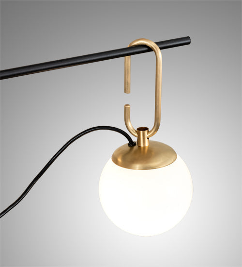 Meyda Lighting Bola Mahina 64" 3-Light Brushed Waxed Brass & Textured Black Pendant Pendant Light With White Opal Shade Glass