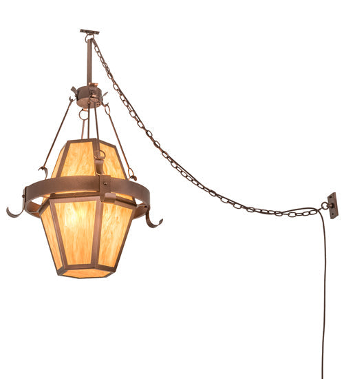 Meyda Lighting Bonanza 30" 8-Light New Copper Vein Pendant Light With Ambra Siena Idalight Shade Glass