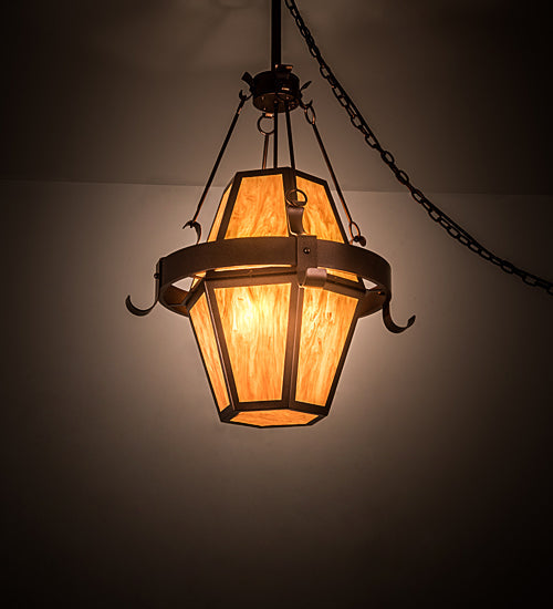 Meyda Lighting Bonanza 30" 8-Light New Copper Vein Pendant Light With Ambra Siena Idalight Shade Glass