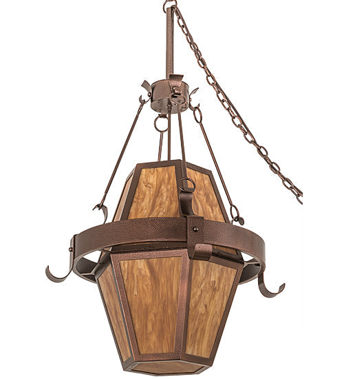 Meyda Lighting Bonanza 30" 8-Light New Copper Vein Pendant Light With Ambra Siena Idalight Shade Glass