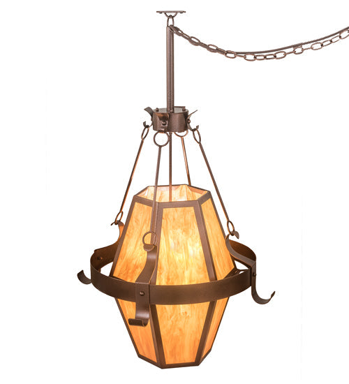 Meyda Lighting Bonanza 30" 8-Light New Copper Vein Pendant Light With Ambra Siena Idalight Shade Glass