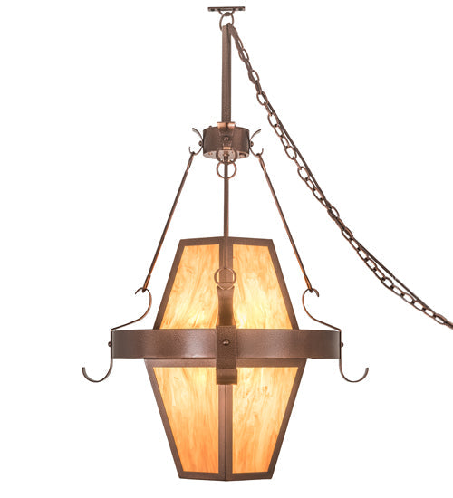 Meyda Lighting Bonanza 30" 8-Light New Copper Vein Pendant Light With Ambra Siena Idalight Shade Glass