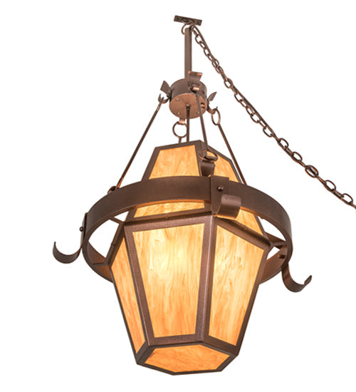 Meyda Lighting Bonanza 30" 8-Light New Copper Vein Pendant Light With Ambra Siena Idalight Shade Glass