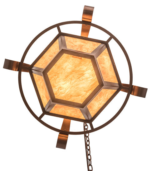 Meyda Lighting Bonanza 30" 8-Light New Copper Vein Pendant Light With Ambra Siena Idalight Shade Glass