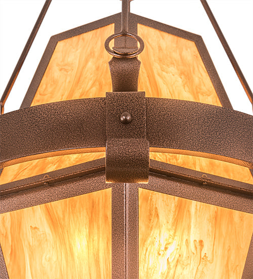 Meyda Lighting Bonanza 30" 8-Light New Copper Vein Pendant Light With Ambra Siena Idalight Shade Glass