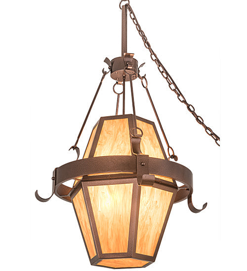 Meyda Lighting Bonanza 30" 8-Light New Copper Vein Pendant Light With Ambra Siena Idalight Shade Glass