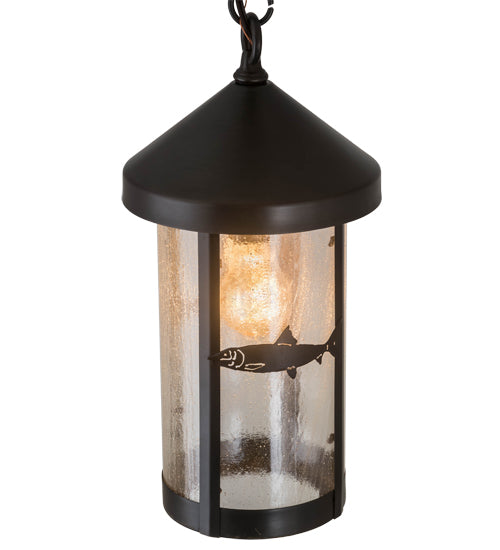 Meyda Lighting Bonefish 8" Craftsman Brown Fulton Hanging Lantern Pendant Light With Clear Seeded Shade Glass