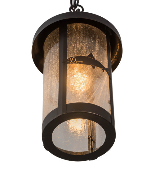 Meyda Lighting Bonefish 8" Craftsman Brown Fulton Hanging Lantern Pendant Light With Clear Seeded Shade Glass