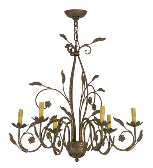 Meyda Lighting Bordeaux 30" 6-Light Pompeii Gold Chandelier With Cream Pleated Silk Shade