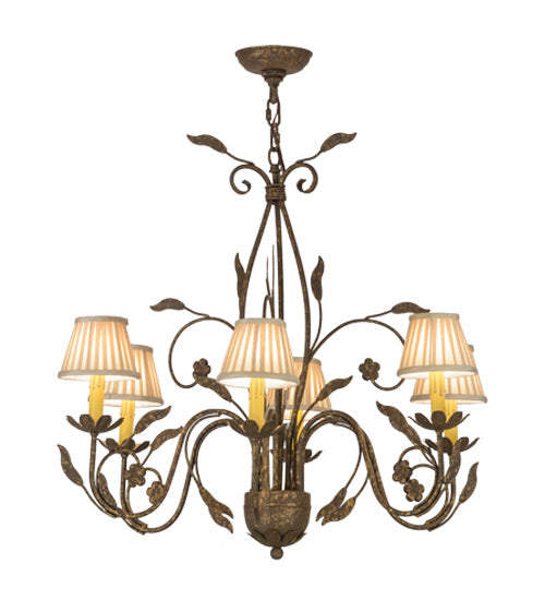 Meyda Lighting Bordeaux 30" 6-Light Pompeii Gold Chandelier With Cream Pleated Silk Shade