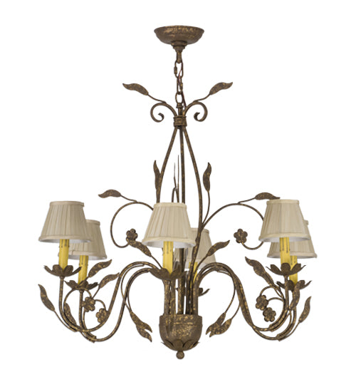 Meyda Lighting Bordeaux 30" 6-Light Pompeii Gold Chandelier With Cream Pleated Silk Shade