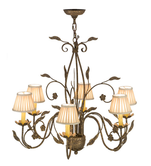 Meyda Lighting Bordeaux 30" 6-Light Pompeii Gold Chandelier With Cream Pleated Silk Shade
