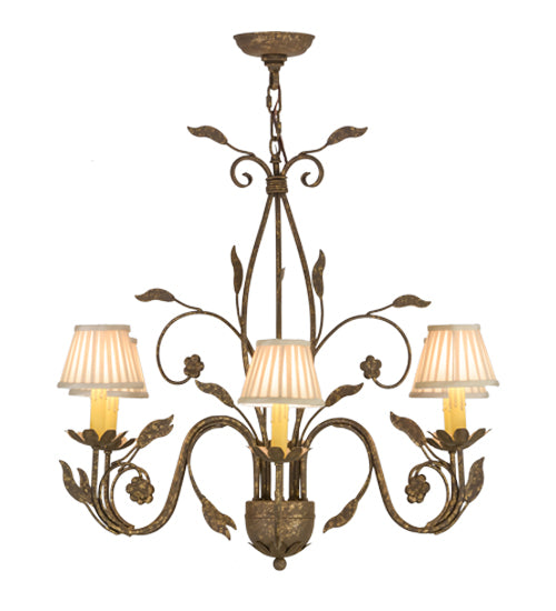 Meyda Lighting Bordeaux 30" 6-Light Pompeii Gold Chandelier With Cream Pleated Silk Shade
