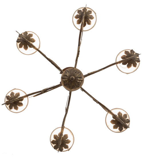 Meyda Lighting Bordeaux 30" 6-Light Pompeii Gold Chandelier With Cream Pleated Silk Shade