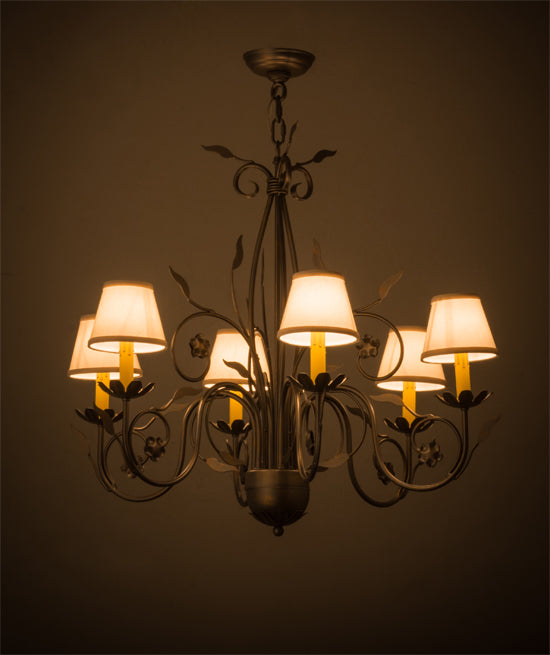 Meyda Lighting Bordeaux 31" 6-Light French Bronze Chandelier With Beige Natural Linen Textrene Shade