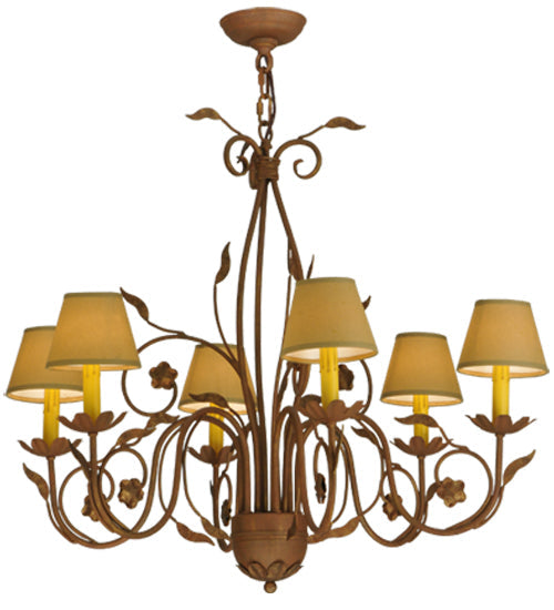 Meyda Lighting Bordeaux 31" 6-Light Organic Rust Chandelier With Cream Textrene Shade