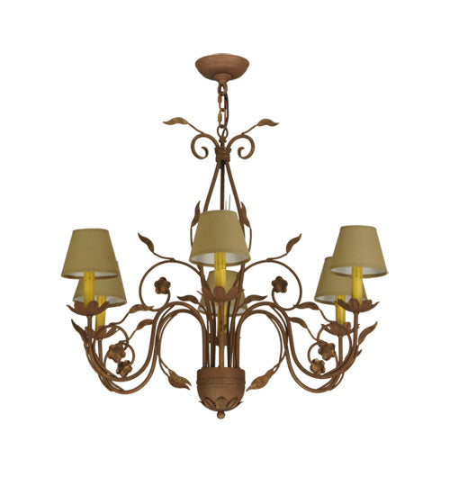 Meyda Lighting Bordeaux 31" 6-Light Organic Rust Chandelier With Cream Textrene Shade