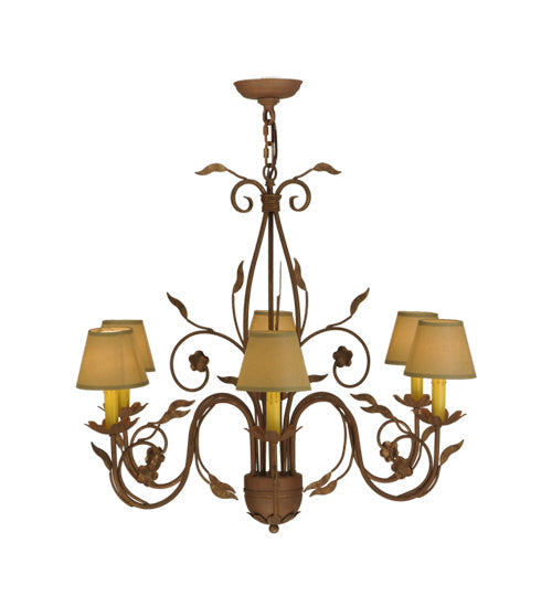 Meyda Lighting Bordeaux 31" 6-Light Organic Rust Chandelier With Cream Textrene Shade
