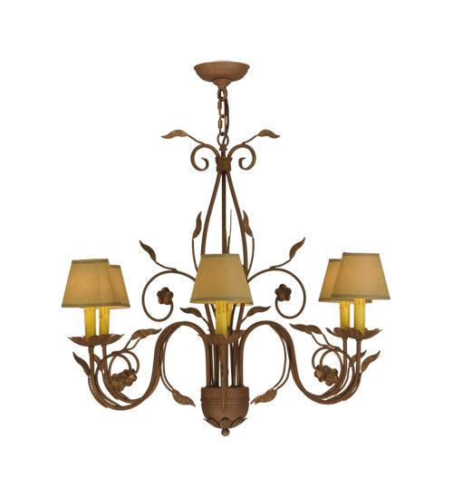 Meyda Lighting Bordeaux 31" 6-Light Organic Rust Chandelier With Cream Textrene Shade