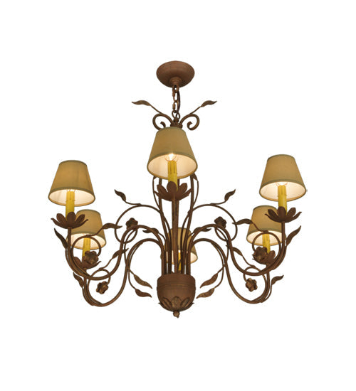 Meyda Lighting Bordeaux 31" 6-Light Organic Rust Chandelier With Cream Textrene Shade