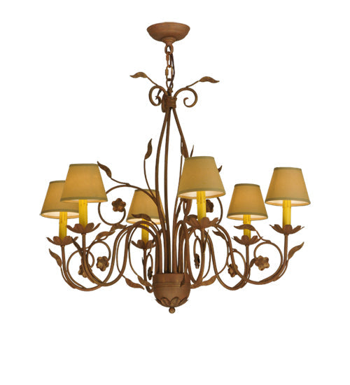 Meyda Lighting Bordeaux 31" 6-Light Organic Rust Chandelier With Cream Textrene Shade