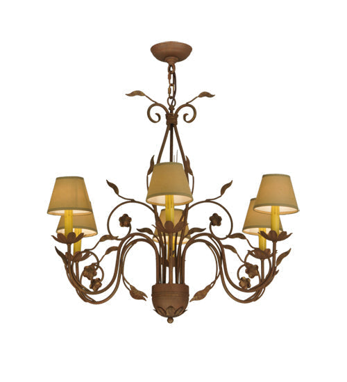 Meyda Lighting Bordeaux 31" 6-Light Organic Rust Chandelier With Cream Textrene Shade