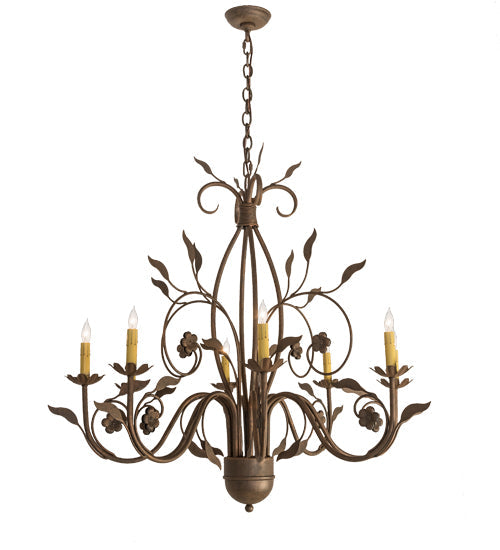 Meyda Lighting Bordeaux 36" 8-Light Antique Rust Chandelier With Ivory Faux Candlelight