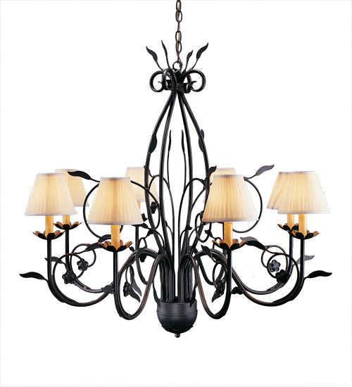 Meyda Lighting Bordeaux 36" 8-Light Rustic Iron Chandelier With Cream Linen Shade