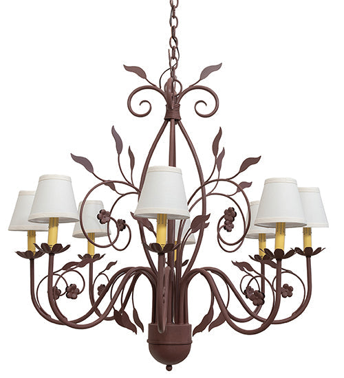 Meyda Lighting Bordeaux 37" 8-Light Rust Chandelier With White Natural Linen Shade