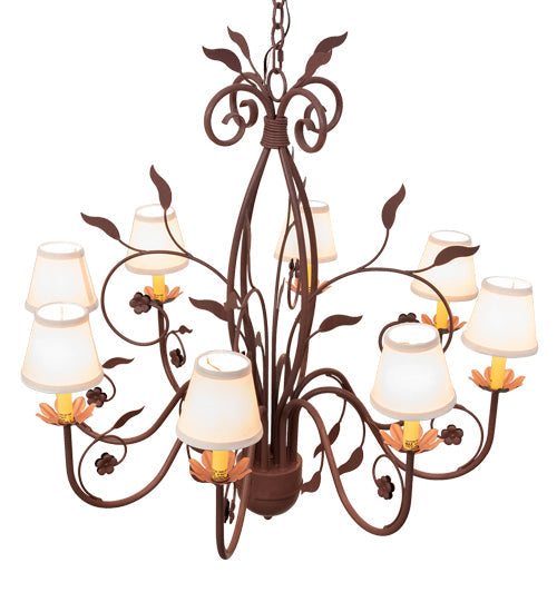 Meyda Lighting Bordeaux 37" 8-Light Rust Chandelier With White Natural Linen Shade